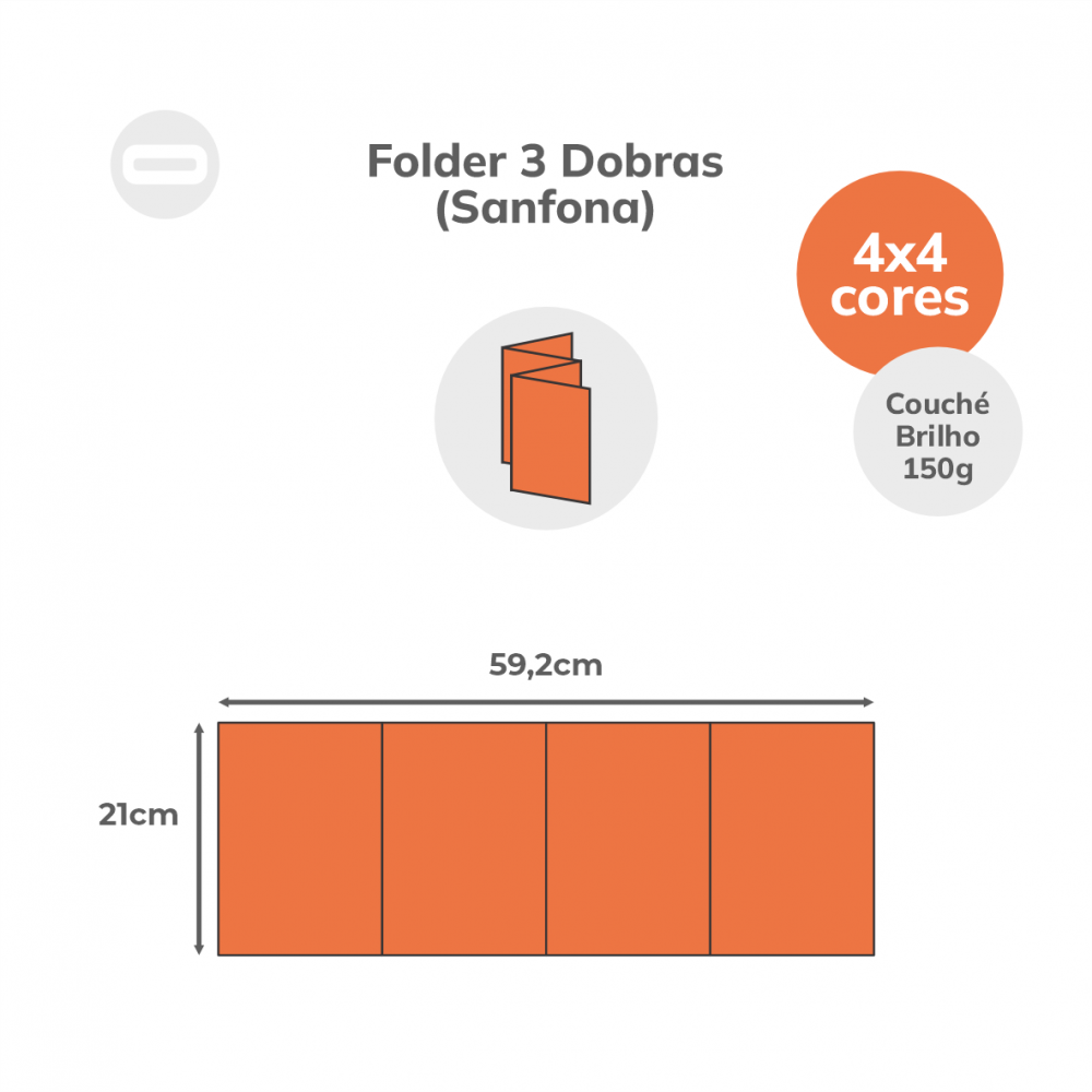 Folder 3 Dobras (Sanfona) 21x59,2 cm Aberto Papel Couché Brilho 150g/m² ...
