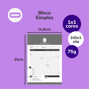 Bloco Simples 100x1 Via Papel Offset 75g/m² 14,8x21 cm 1x1 Sem Revestimento Blocagem / 100x1 Via 