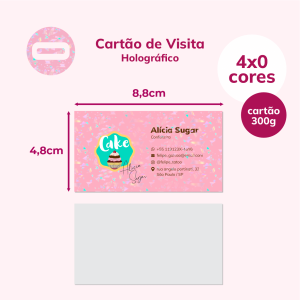 Cartão de Visita Papel Cartão 300g/m² 4,8x8,8 cm 4x0 Laminação Holográfica Corte Reto 
