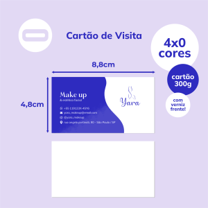 Cartão de Visita Papel Cartão 300g/m² 4,8x8,8 cm 4x0 Verniz Total Brilho Frente Corte Reto 