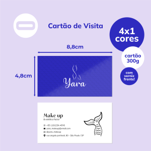 Cartão de Visita Papel Cartão 300g/m² 4,8x8,8 cm 4x1 Verniz Total Brilho Frente Corte Reto 
