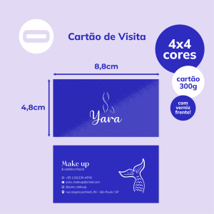 Cartão de Visita Papel Cartão 300g/m² 4,8x8,8 cm 4x4 Verniz Total Brilho Frente Corte Reto 