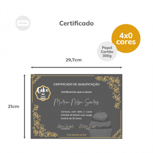 Certificado Papel Cartão 300g/m² 21x29,7 cm 4x0 Sem Revestimento Corte Reto Impresso sem Dados Variáveis