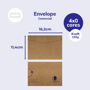 Envelope Comercial Papel Kraft 135g/m² 11,4x16,2 cm 4x0 Sem Revestimento Corte e Vinco / Colagem / Faca Padrão 