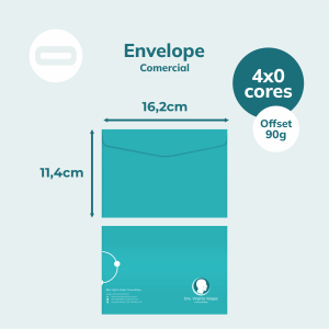 Envelope Comercial Papel Offset 90g/m² 11,4x16,2 cm 4x0 Sem Revestimento Corte e Vinco / Colagem / Faca Padrão 