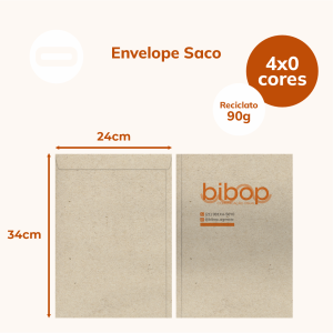 Envelope Saco Papel Reciclato 90g/m² 24x34 cm 4x0 Sem Revestimento Corte e Vinco / Colagem / Faca Padrão 