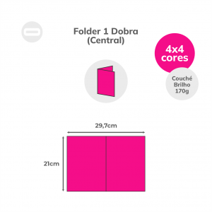 Folder 1 Dobra (Central) Papel Couché Fosco 170g/m² 21x29,7 cm Aberto 4x4 Sem Revestimento 1 Dobra Central 14,8x21 cm Fechado
