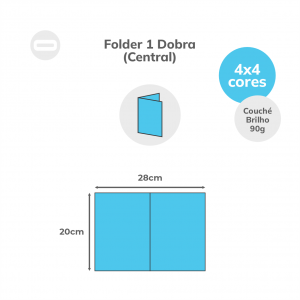 Folder 1 Dobra (Central) Papel Couché Brilho 90g/m² 20x28 cm Aberto 4x4 Sem Revestimento 1 Dobra Central 14x20 cm Fechado