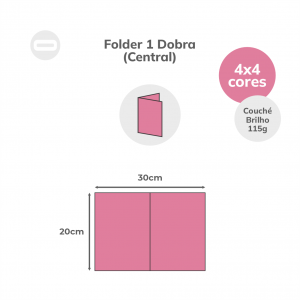 Folder 1 Dobra (Central) Papel Couché Brilho 115g/m² 20x30 cm Aberto 4x4 Sem Revestimento 1 Dobra Central 15x20 cm Fechado