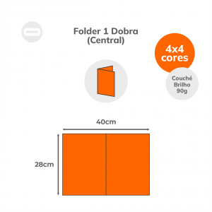 Folder 1 Dobra (Central) Papel Couché Brilho 90g/m² 28x40 cm Aberto 4x4 Sem Revestimento 1 Dobra Central 20x28 Fechado