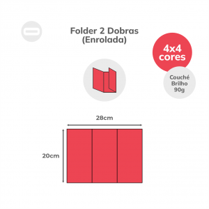 Folder 2 Dobras (Enrolada) Papel Couché Brilho 90g/m² 20x28 cm Aberto 4x4 Sem Revestimento 2 Dobras Enrolada 9,5x20 cm Fechado