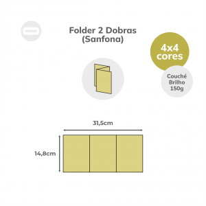 Folder 2 Dobras (Sanfona) Papel Couché Brilho 150g/m² 14,8x31,5 cm Aberto 4x4 Sem Revestimento 2 Dobras Sanfona 
