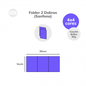 Folder 2 Dobras (Sanfona) Papel Couché Brilho 90g/m² 14x30 cm Aberto 4x4 Sem Revestimento 2 Dobras Sanfona 