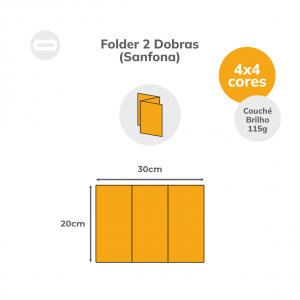 Folder 2 Dobras (Sanfona) Papel Couché Brilho 115g/m² 20x30 cm Aberto 4x4 Sem Revestimento 2 Dobras Sanfona 10x20 cm Fechado