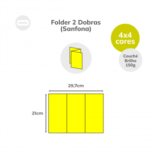 Folder 2 Dobras (Sanfona) Papel Couché Brilho 150g/m² 21x29,7 cm Aberto 4x4 Sem Revestimento 2 Dobras Sanfona 