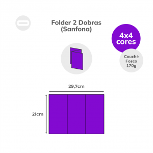 Folder 2 Dobras (Sanfona) Papel Couché Fosco 170g/m² 21x29,7 cm Aberto 4x4 Sem Revestimento 2 Dobras Sanfona 9,9x21 cm Fechado