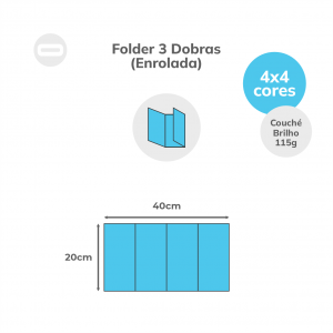 Folder 3 Dobras (Enrolada) Papel Couché Brilho 115g/m² 20x40 cm Aberto 4x4 Sem Revestimento 3 Dobras Enrolada 10x20 cm Fechado