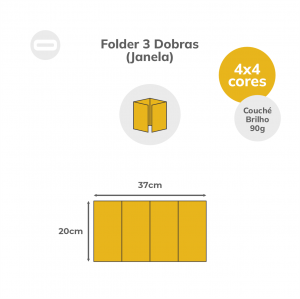 Folder 3 Dobras (Janela) Papel Couché Brilho 90g/m² 20x37 cm Aberto 4x4 Sem Revestimento 3 Dobras Janela 9,5x20 cm Fechado