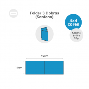 Folder 3 Dobras (Sanfona) Papel Couché Brilho 90g/m² 14x40 cm Aberto 4x4 Sem Revestimento 3 Dobras Sanfona 10x14 cm Fechado