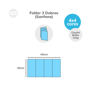 Folder 3 Dobras (Sanfona) Papel Couché Brilho 115g/m² 20x40 cm Aberto 4x4 Sem Revestimento 3 Dobras Sanfona 10x20 cm Fechado