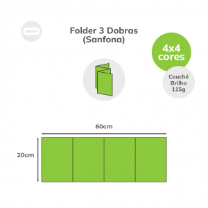 Folder 3 Dobras (Sanfona) Papel Couché Brilho 115g/m² 20x60 cm Aberto 4x4 Sem Revestimento 3 Dobras Sanfona 15x20 cm Fechado