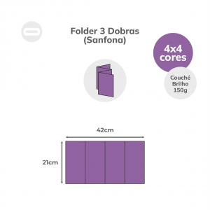Folder 3 Dobras (Sanfona) Papel Couché Brilho 150g/m² 21x42 cm Aberto 4x4 Sem Revestimento 3 Dobras Sanfona 10,5x21 cm Fechado
