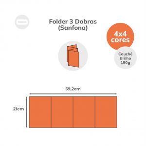 Folder 3 Dobras (Sanfona) Papel Couché Brilho 150g/m² 21x59,2 cm Aberto 4x4 Sem Revestimento 3 Dobras Sanfona 14x21 cm Fechado