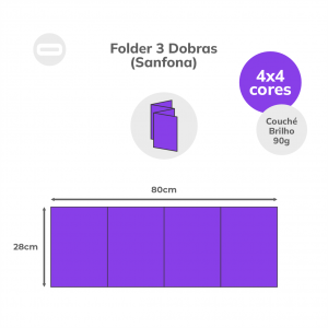 Folder 3 Dobras (Sanfona) Papel Couché Brilho 90g/m² 28x80 cm Aberto 4x4 Sem Revestimento 3 Dobras Sanfona 20x28 Fechado