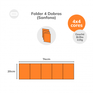 Folder 4 Dobras (Sanfona) Papel Couché Brilho 115g/m² 20x74 cm Aberto 4x4 Sem Revestimento 4 Dobras Sanfona 15x20 cm Fechado