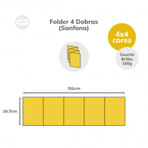 Folder 4 Dobras (Sanfona) Papel Couché Brilho 150g/m² 29,7x105 cm Aberto 4x4 Sem Revestimento 4 Dobras Sanfona 
