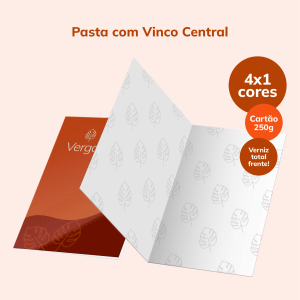 Pasta com Vinco Central Papel Cartão 250g/m² 31x44 cm Aberto 4x1 Verniz Total Brilho Frente 1 Vinco Central 22x31 cm Fechado