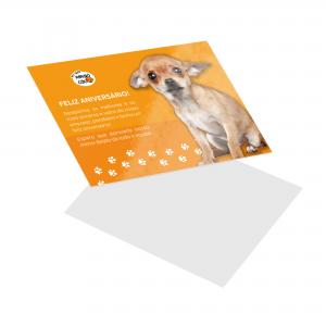 Postal Papel Cartão 250g/m² 14,8x21 cm 4x0 Verniz Total Brilho Frente Corte Reto 