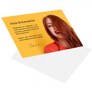 Postal Papel Cartão 300g/m² 21x29,7 cm 4x0 Laminação BOPP Fosca Frente e Verso Corte Reto 