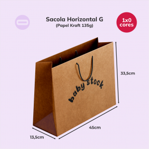 Sacola Horizontal G Papel Kraft 135g/m² 13,5x33,5 cm 1x0 Sem Revestimento Faca Padrão / Alça Nylon Preta 35 cm / Ponteira 
