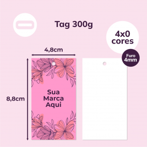 Tag Papel Cartão 300g/m² 4,8x8,8 cm 4x0 Sem Revestimento Corte Reto / Furo de 4mm 