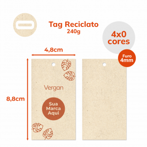 Tag Papel Reciclato 240g/m² 4,8x8,8 cm 4x0 Sem Revestimento Corte Reto / Furo de 4mm 